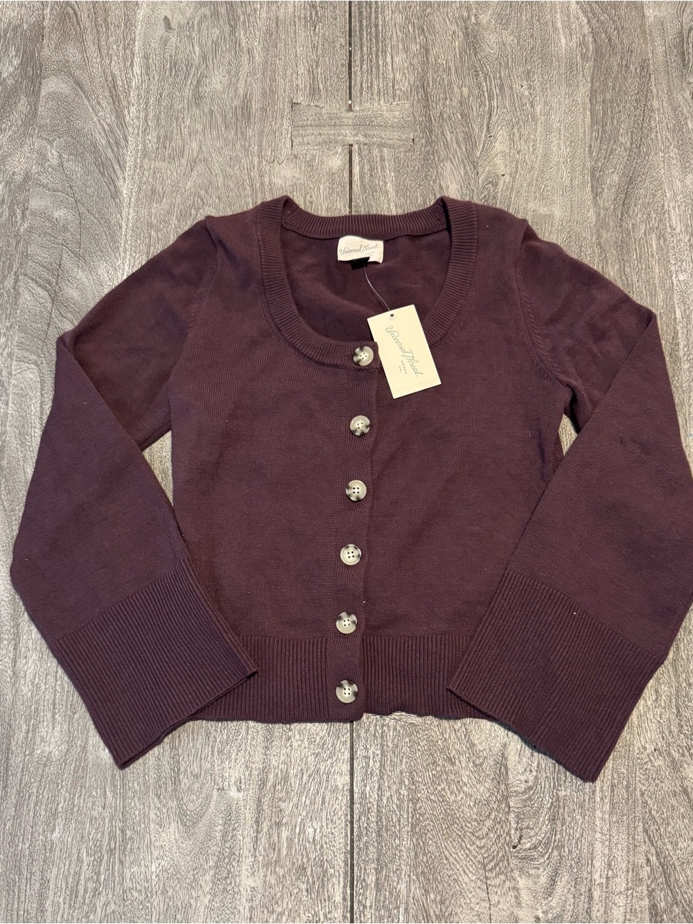 Universal Thread Plum Button-Front Scoop Neck Cardigan